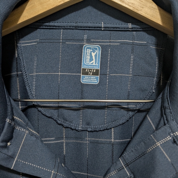 PGA Tour Licsenced Golf Polo Men's XL Blue Short Checkered Performance Shirt - Picture 3 of 5